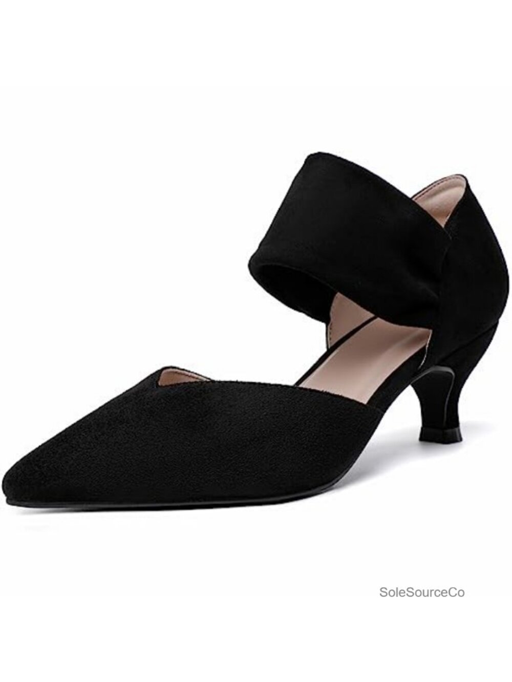 Suede Kitten Heels Women's Closed Toe Ankle Strap Slip On Low Heel Pumps